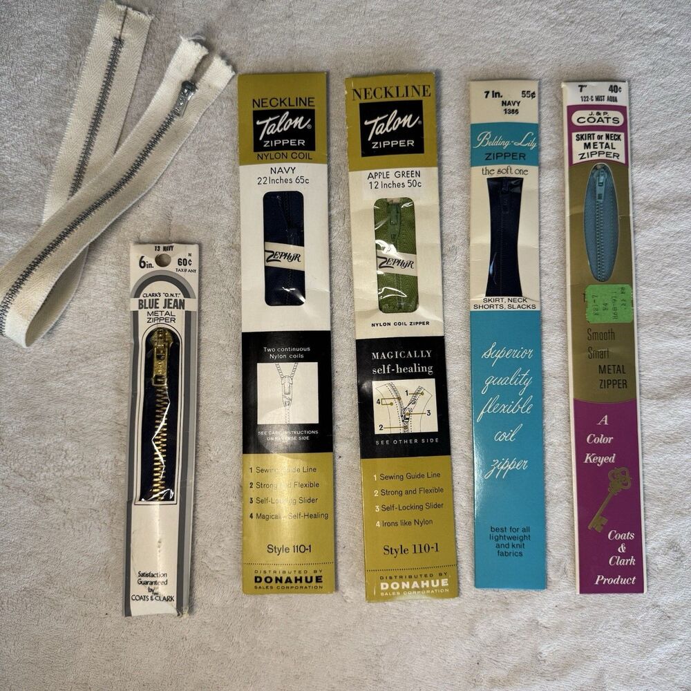 Vintage Zipper Lot Talon Coats & Clark Belding Lily Metal Nylon Sewing NOS